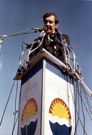 Senator Edmund Muskie, speaking at Phildelphia at Earth Day 1970