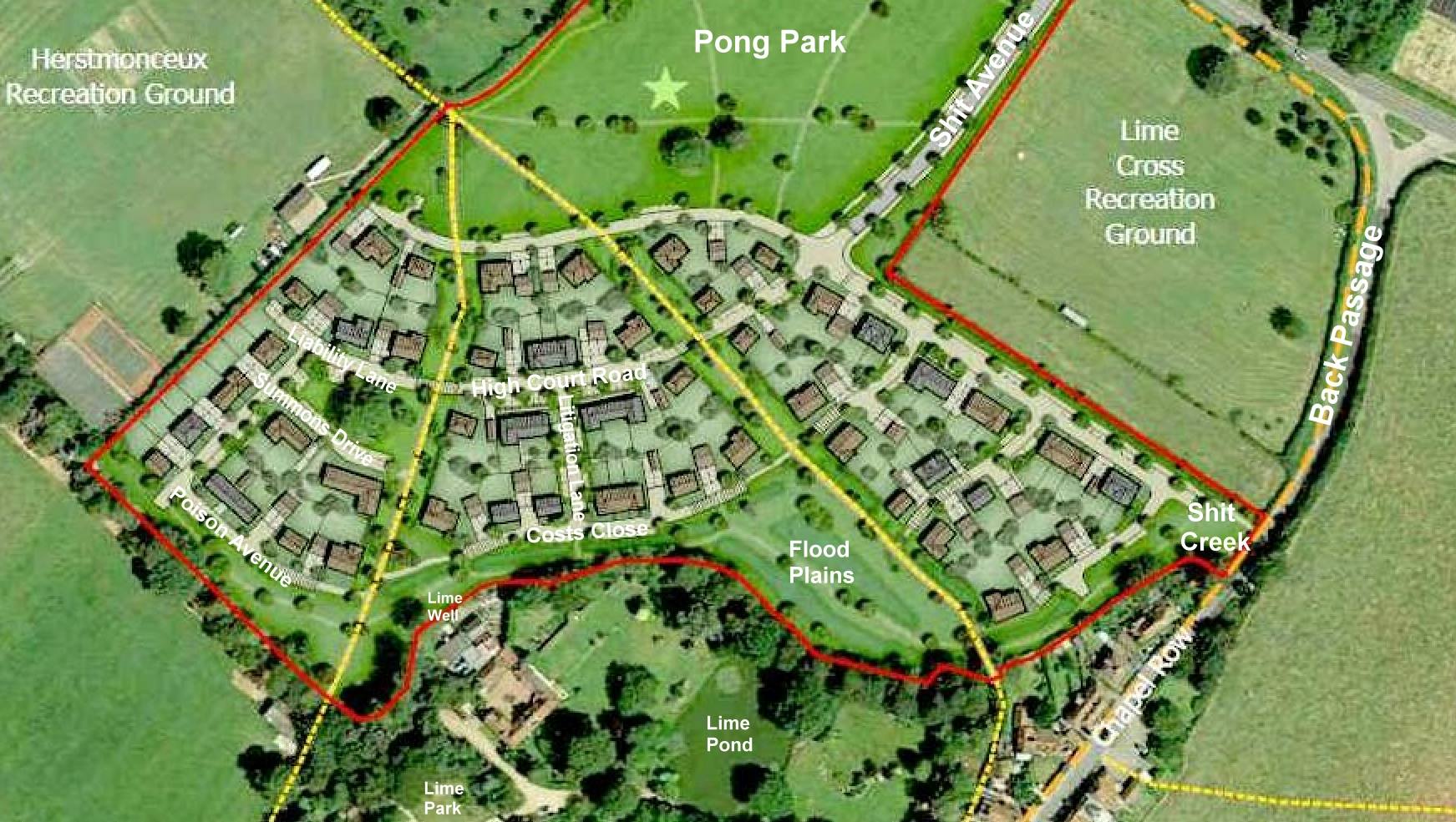 Plan of proposed houses that are in the drainage area that feeds Lime Well at Herstmonceux